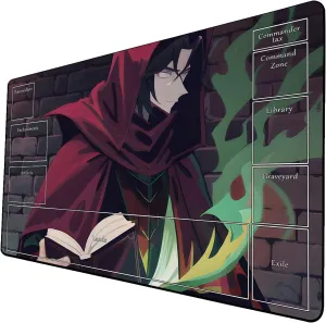 AI Painting TCG Playmat - MTG Trading Card Game Mat with Zone Layout, 24x14 Inches Premium MTG Play Mat - The Perfect Companion for Intense Card Battles - Fantasy Dark Skull Black Lotus 424A294