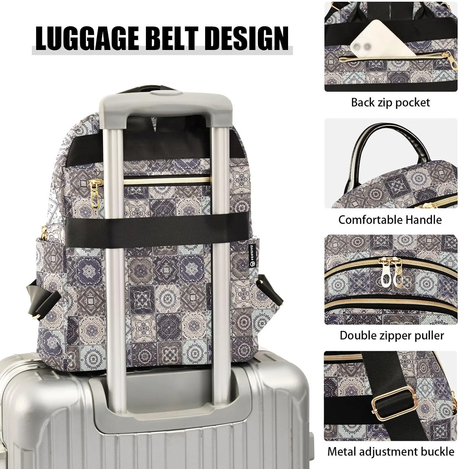 ALAZA Indian Patchwork Turkish Ornament Moroccan Tile Mosaic Women Backpack Purse Shoulder Bag