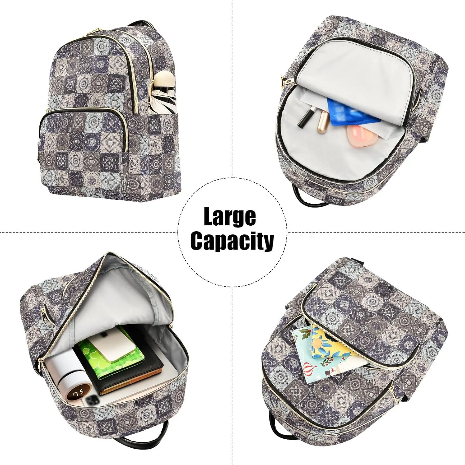 ALAZA Indian Patchwork Turkish Ornament Moroccan Tile Mosaic Women Backpack Purse Shoulder Bag