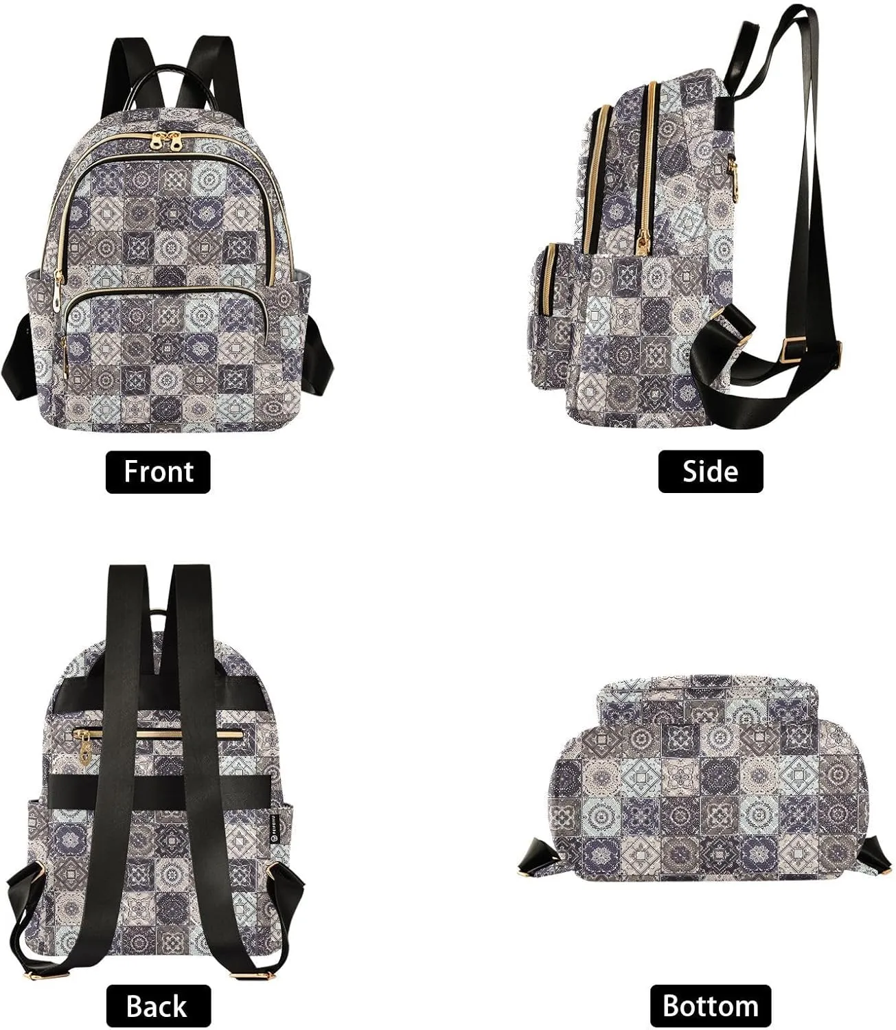 ALAZA Indian Patchwork Turkish Ornament Moroccan Tile Mosaic Women Backpack Purse Shoulder Bag