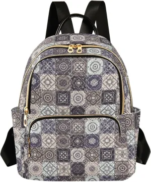ALAZA Indian Patchwork Turkish Ornament Moroccan Tile Mosaic Women Backpack Purse Shoulder Bag