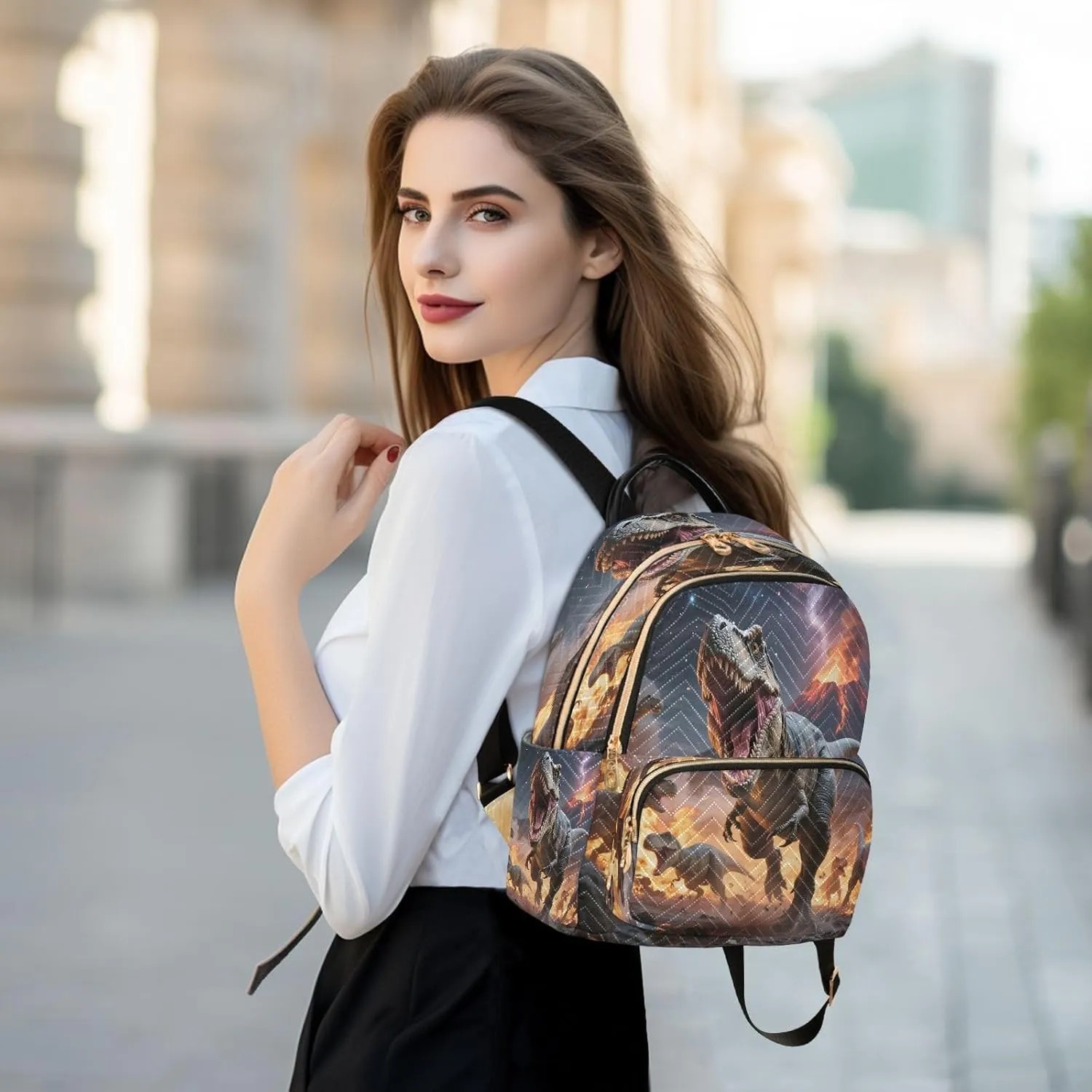 ALAZA Mini Backpack for Women Many Dinosaur Roar Travel Backpack Purse for Ladies Handbag Shoulder Bag Casual Daypack, M