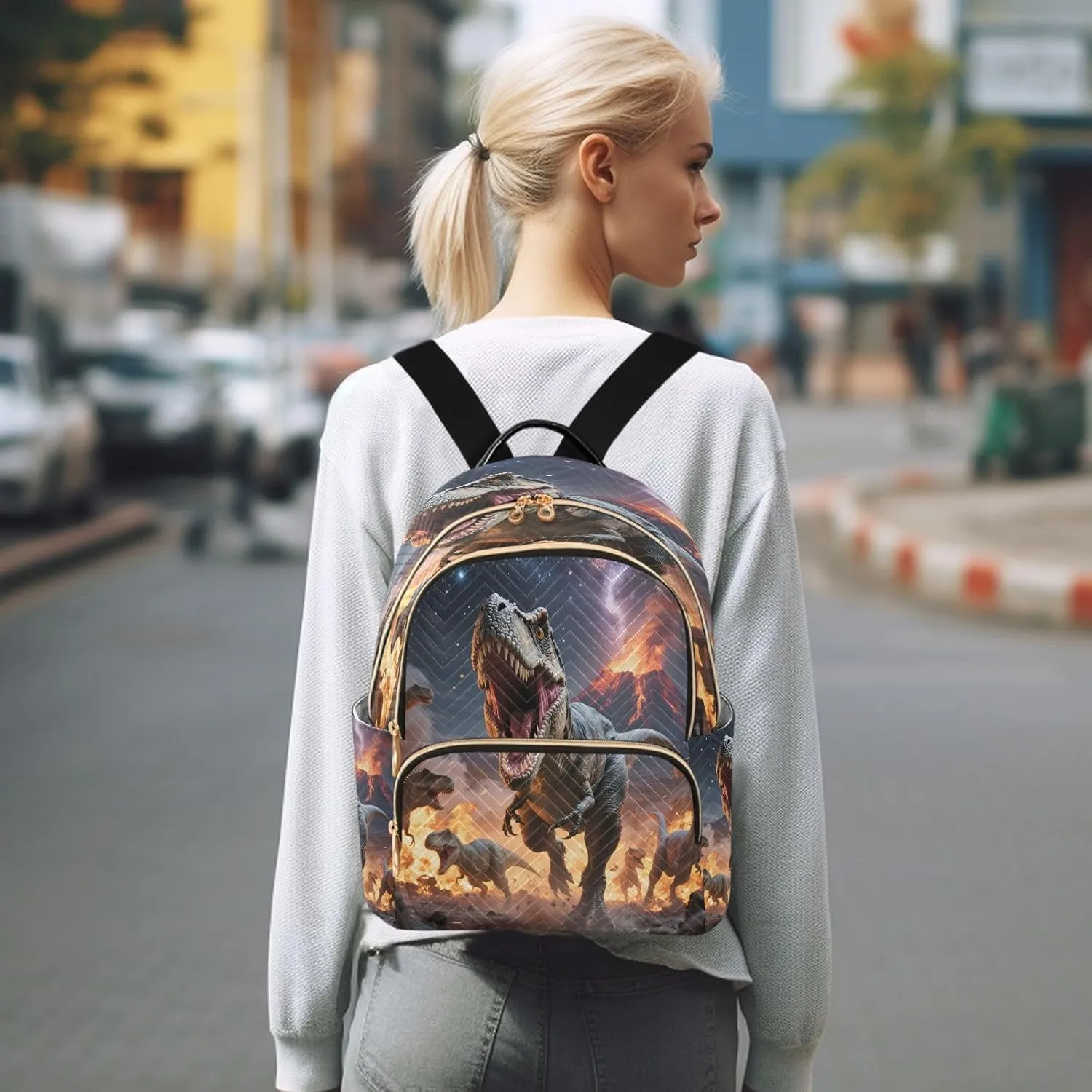 ALAZA Mini Backpack for Women Many Dinosaur Roar Travel Backpack Purse for Ladies Handbag Shoulder Bag Casual Daypack, M