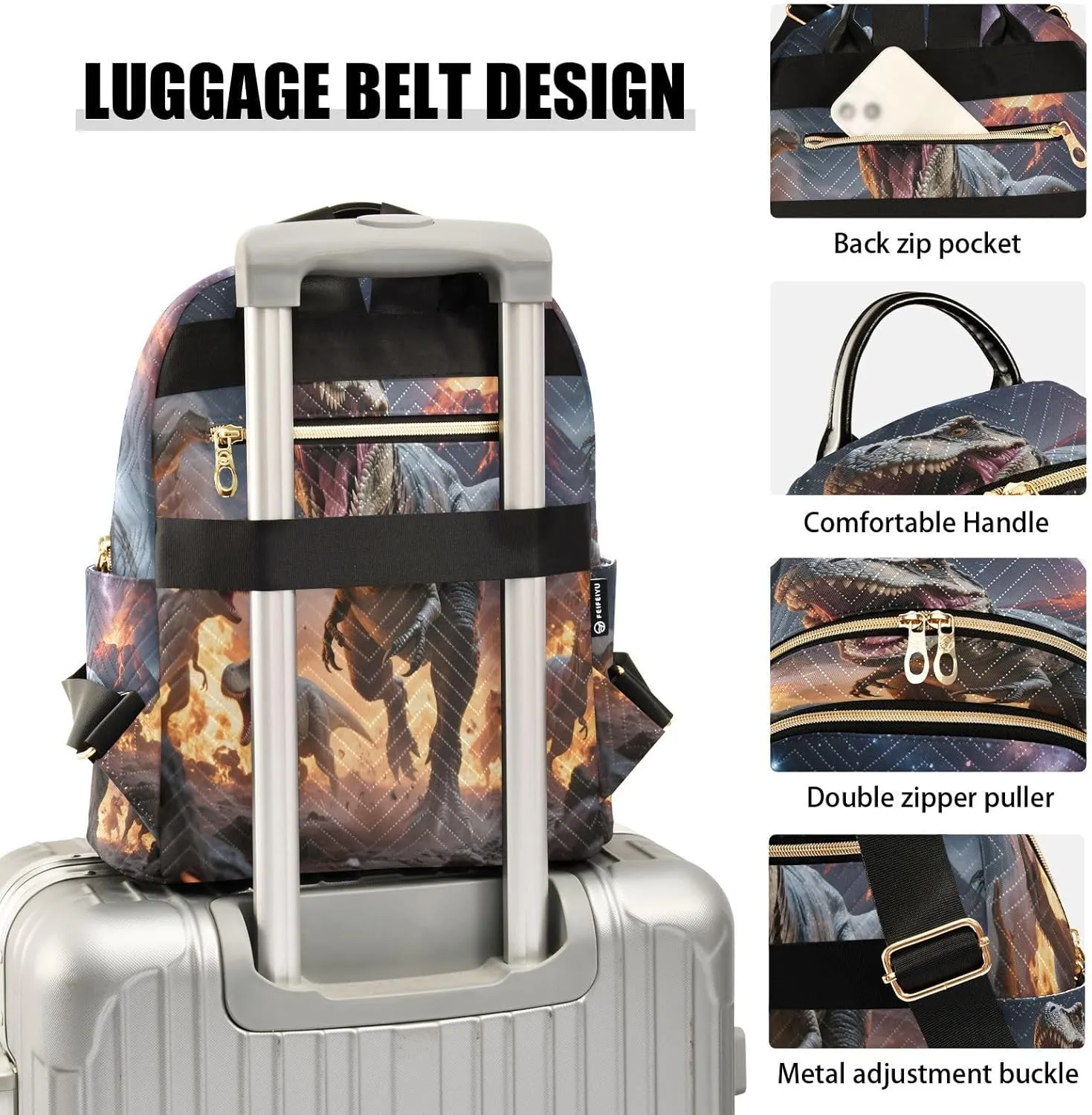 ALAZA Mini Backpack for Women Many Dinosaur Roar Travel Backpack Purse for Ladies Handbag Shoulder Bag Casual Daypack, M