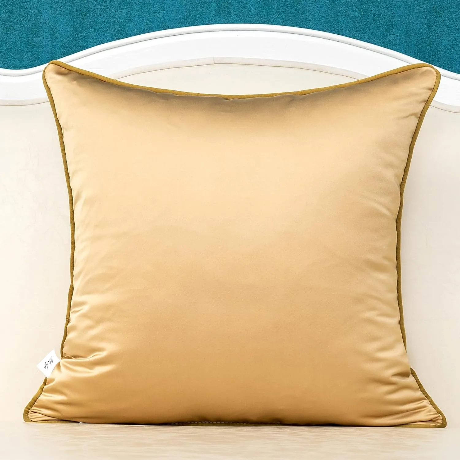 Alerfa 20 x 20 Inch Khaki White Geometric Striped Gold Leather Patchwork Velvet Cushion Case Luxury Modern Lumbar Throw Pillow Cover Decorative Pillow for Couch Sofa Living Room Bedroom Car