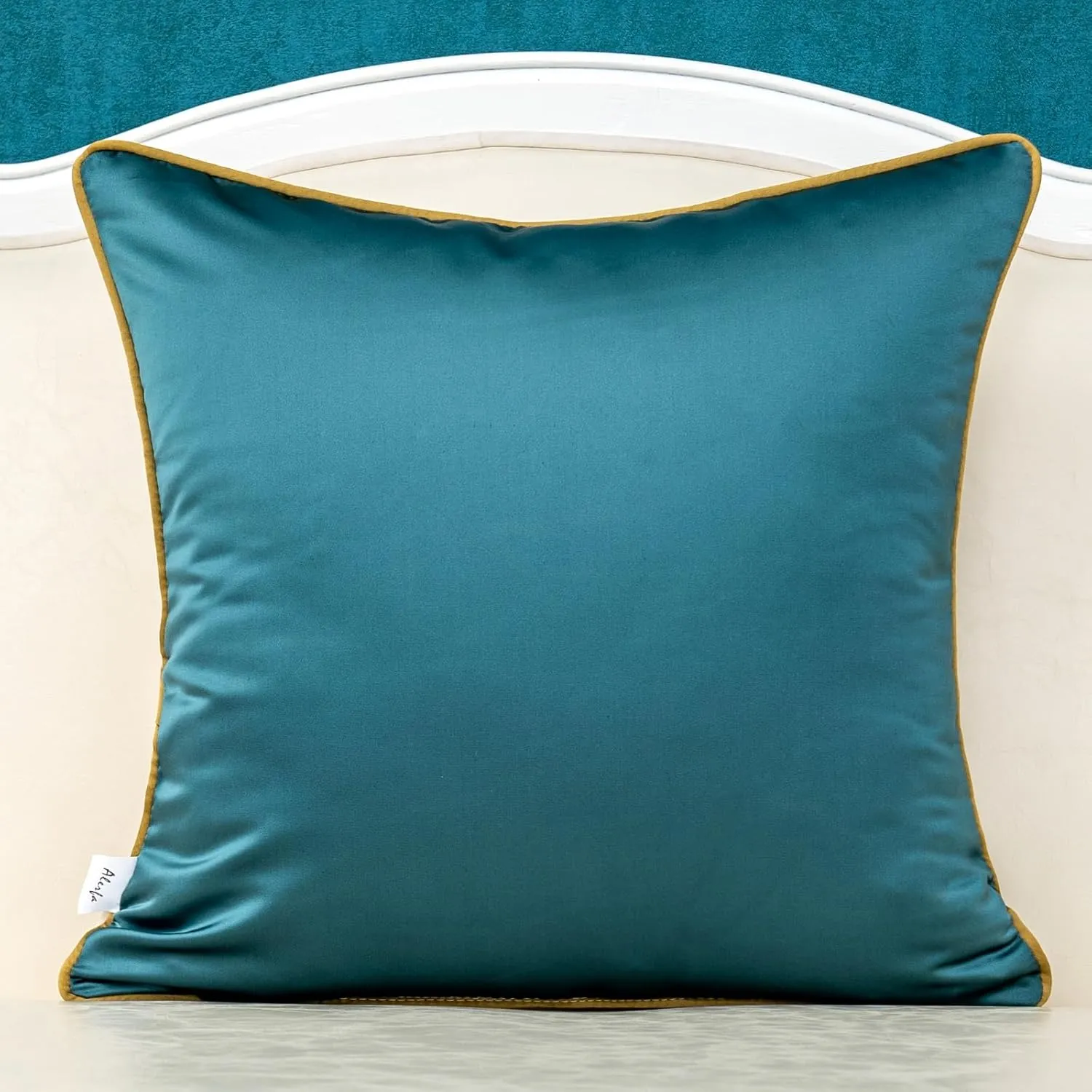 Alerfa 20 x 20 Inch Teal White Geometric Striped Gold Leather Patchwork Velvet Cushion Case Luxury Modern Lumbar Throw Pillow Cover Decorative Pillow for Couch Sofa Living Room Bedroom Car