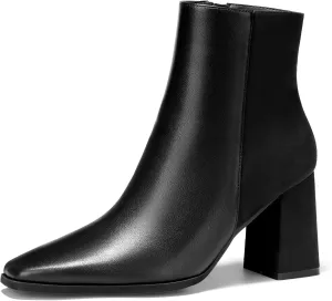 ALICEPUB Women's Ankle Boots Chunky Heel Booties Leather & Suede Dress Booties Square Toe Boots with Side Zipper