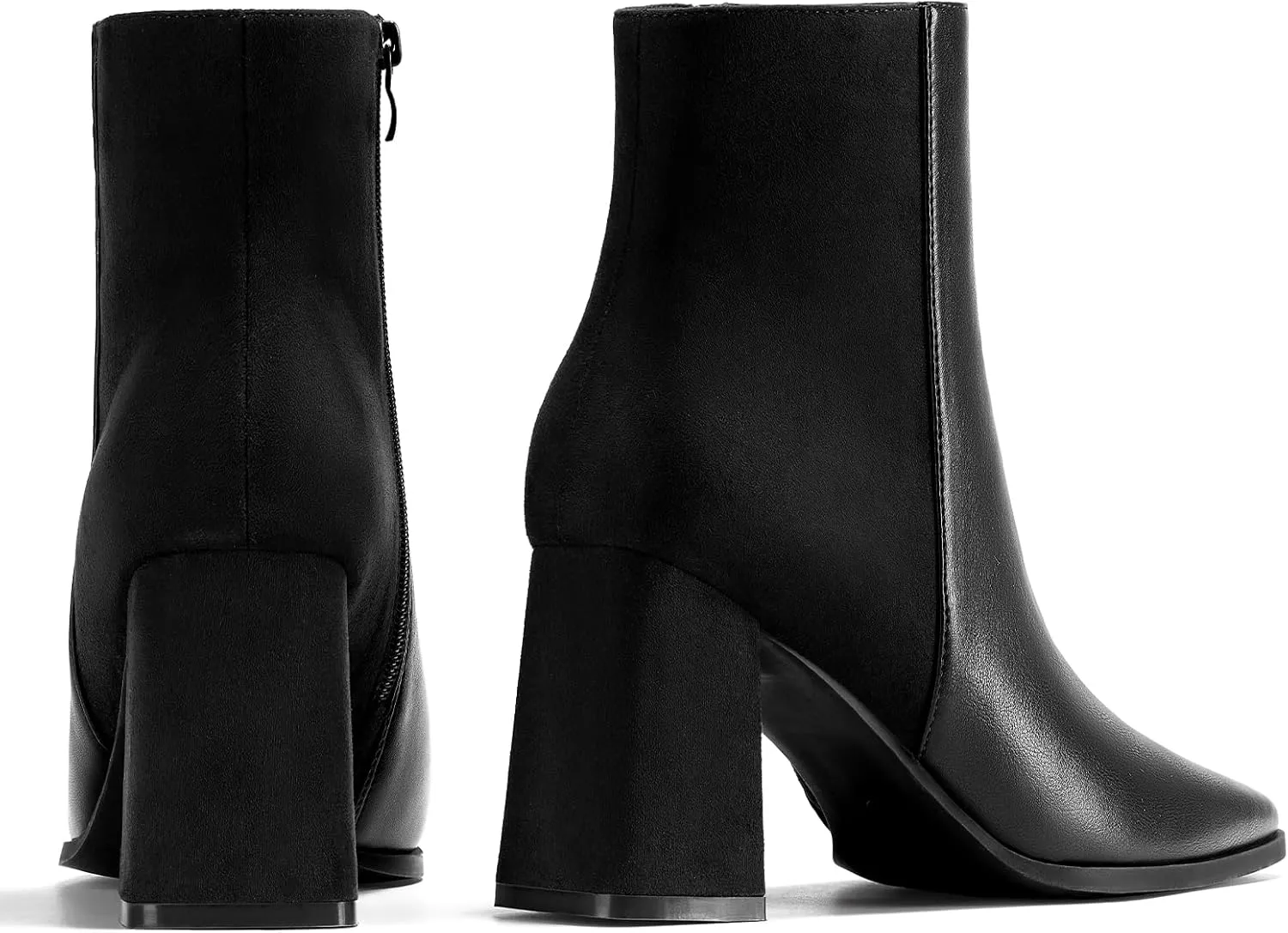 ALICEPUB Women's Ankle Boots Chunky Heel Booties Leather & Suede Dress Booties Square Toe Boots with Side Zipper