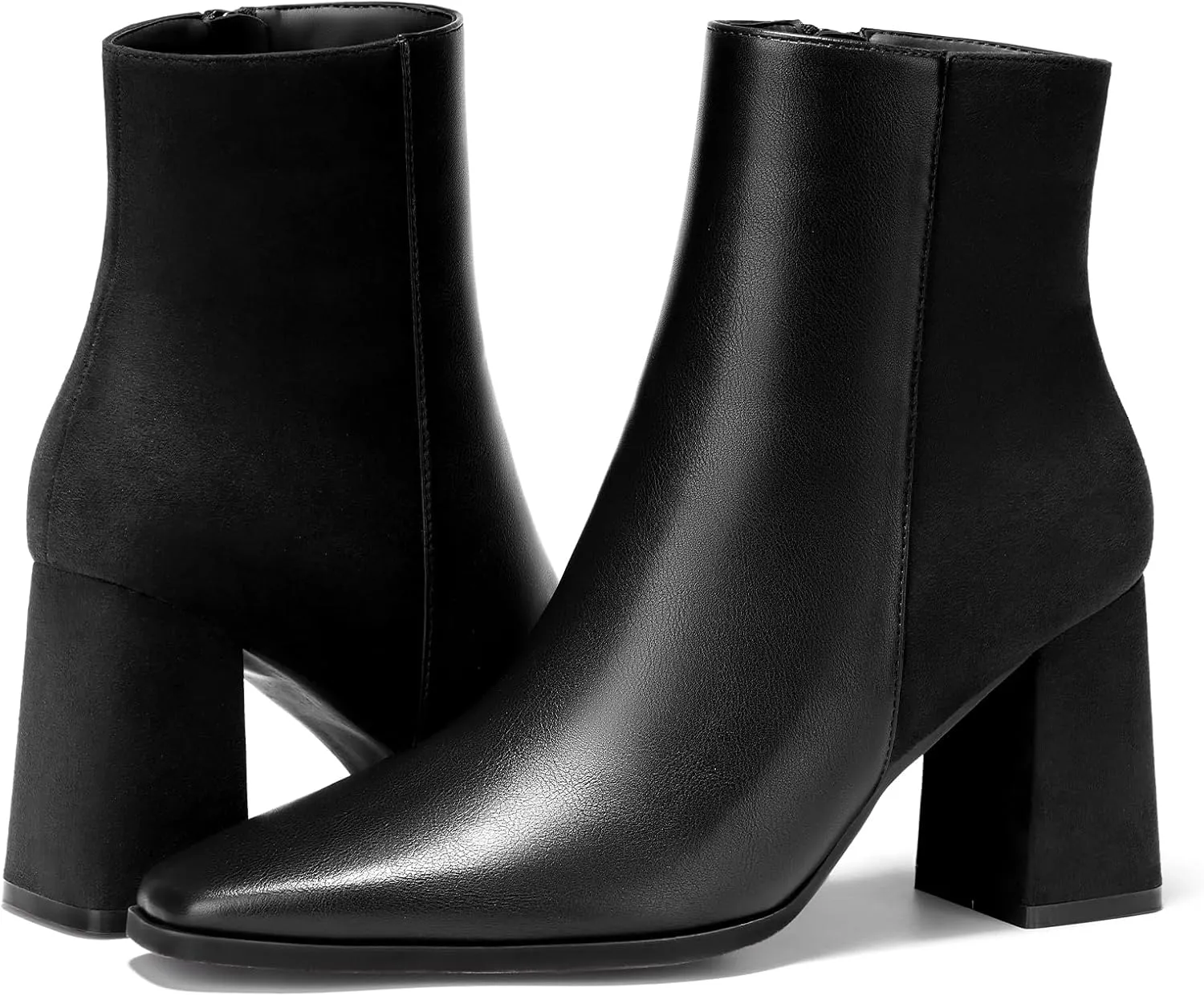 ALICEPUB Women's Ankle Boots Chunky Heel Booties Leather & Suede Dress Booties Square Toe Boots with Side Zipper