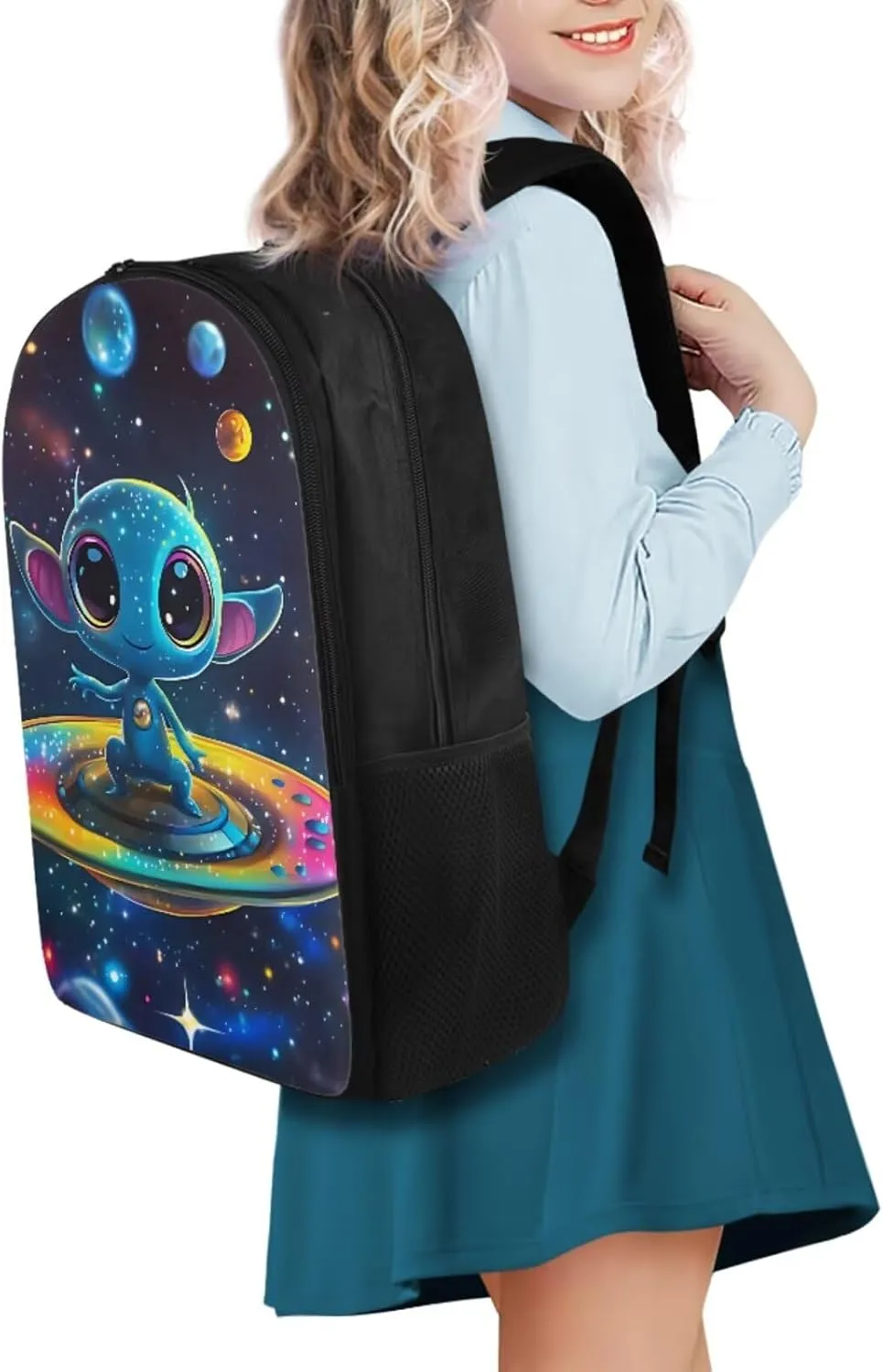 Alien School Backpack for Girls 8-10 Teen Boys Teen Girls Portable Lightweight Elementary Bookbag for Students Shoulder Bag with Adjustable Strap Carry More Firmly Comfortably