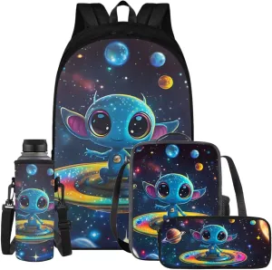 Alien School Backpack for Girls 8-10 Teen Boys Teen Girls Portable Lightweight Elementary Bookbag for Students Shoulder Bag with Adjustable Strap Carry More Firmly Comfortably