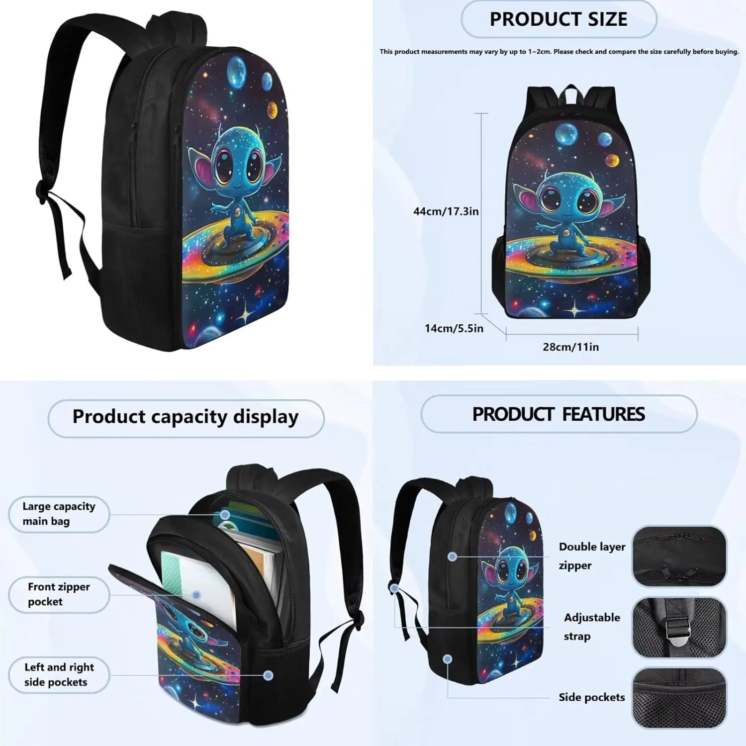 Alien School Backpack for Girls 8-10 Teen Boys Teen Girls Portable Lightweight Elementary Bookbag for Students Shoulder Bag with Adjustable Strap Carry More Firmly Comfortably