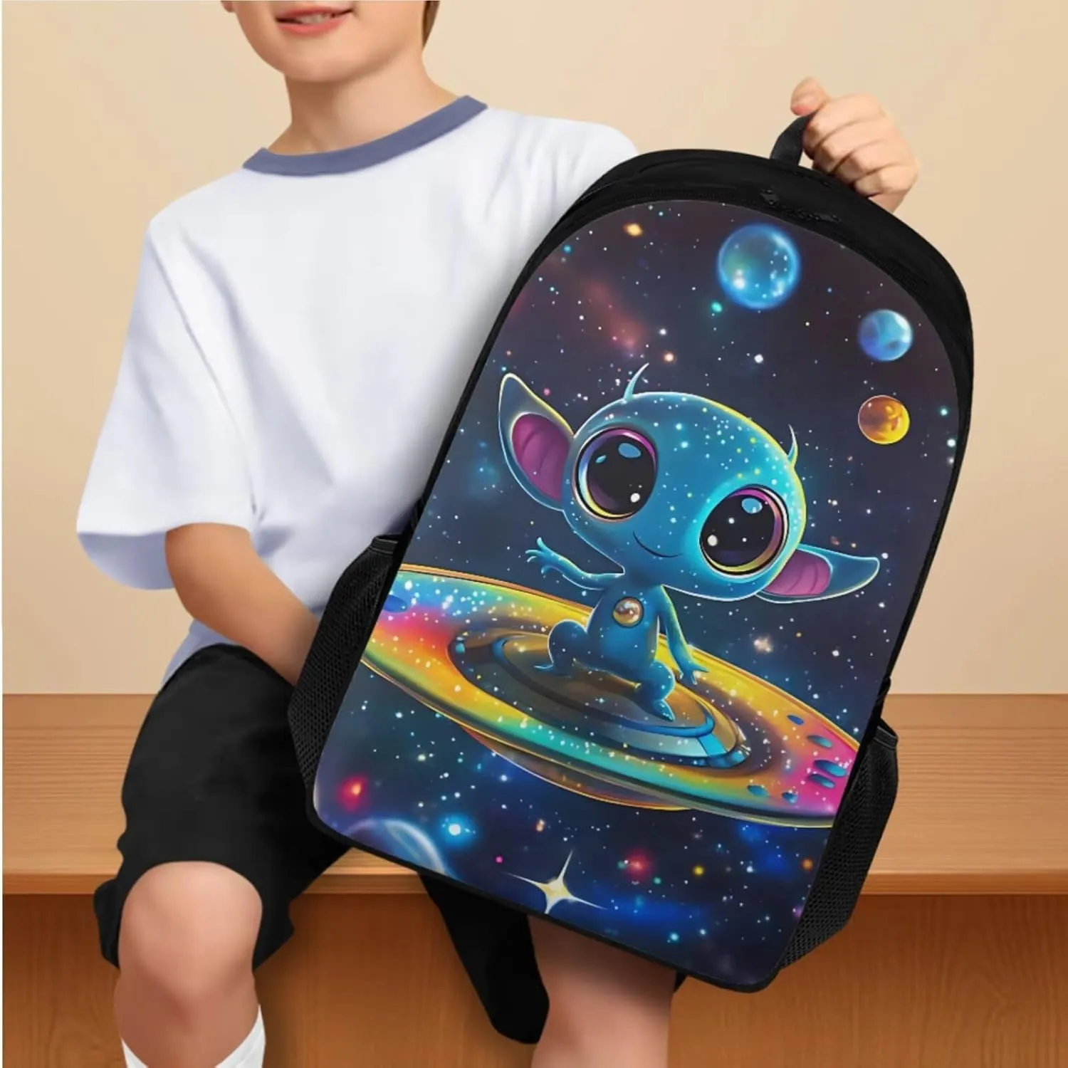 Alien School Backpack for Girls 8-10 Teen Boys Teen Girls Portable Lightweight Elementary Bookbag for Students Shoulder Bag with Adjustable Strap Carry More Firmly Comfortably
