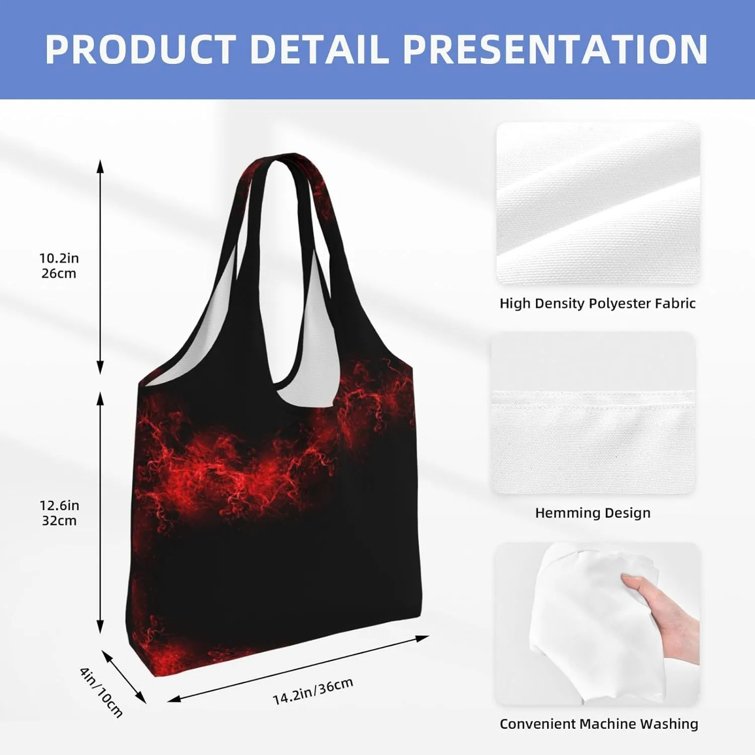 AMAZWI Explosion Burst Red Black Canvas Tote Bag,Kitchen Reusable Grocery Bag,Work Handbag Tote,Weekender Bag Shopper Handbag