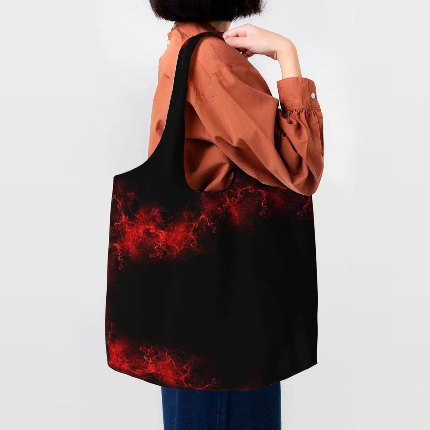 AMAZWI Explosion Burst Red Black Canvas Tote Bag,Kitchen Reusable Grocery Bag,Work Handbag Tote,Weekender Bag Shopper Handbag