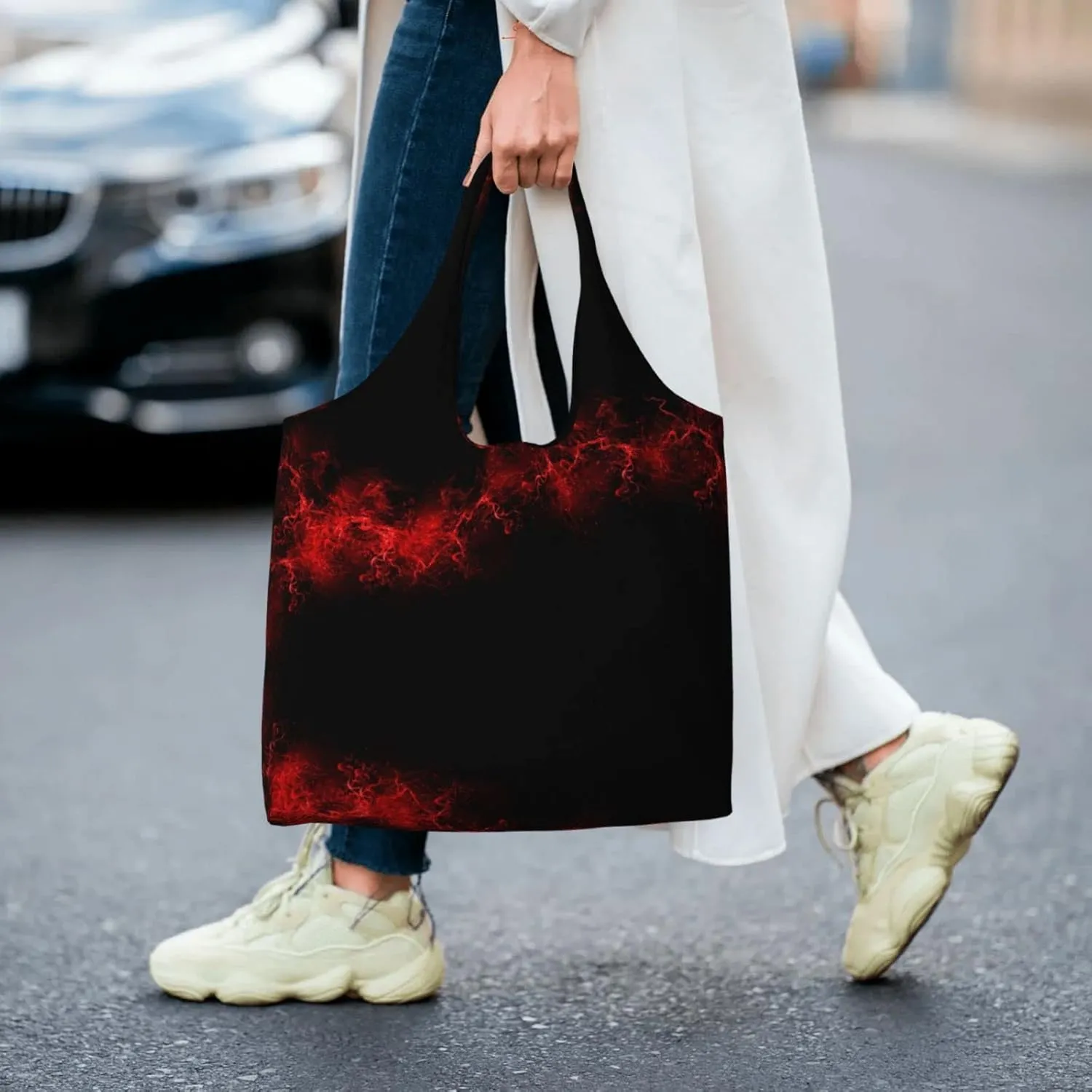 AMAZWI Explosion Burst Red Black Canvas Tote Bag,Kitchen Reusable Grocery Bag,Work Handbag Tote,Weekender Bag Shopper Handbag