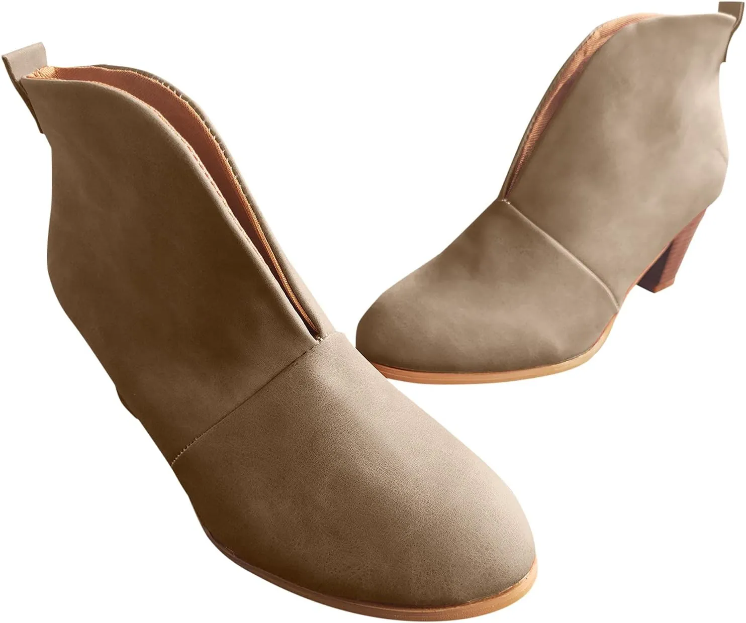 AMDBEL Boots for Women Ankle Booties,Women's Fashion Closed Toe Slip on V Cut Ankle Booties Winter Fall Chunky Low Heel Shoes
