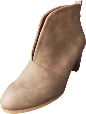 AMDBEL Boots for Women Ankle Booties,Women's Fashion Closed Toe Slip on V Cut Ankle Booties Winter Fall Chunky Low Heel Shoes