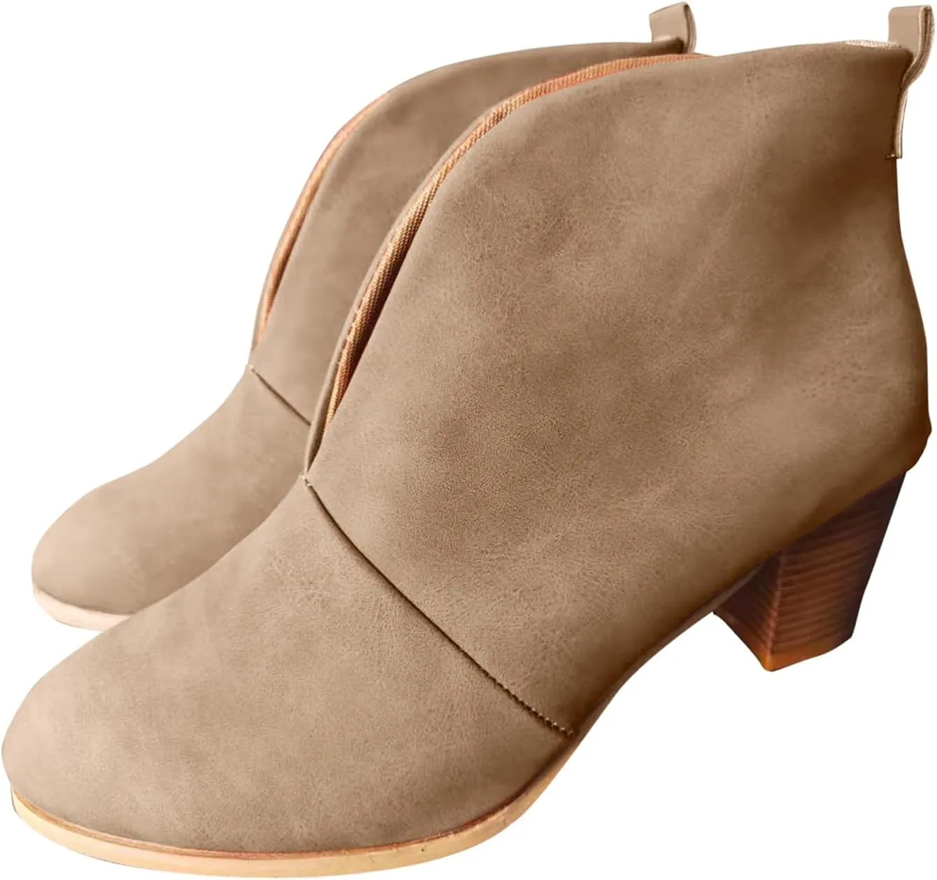 AMDBEL Boots for Women Ankle Booties,Women's Fashion Closed Toe Slip on V Cut Ankle Booties Winter Fall Chunky Low Heel Shoes
