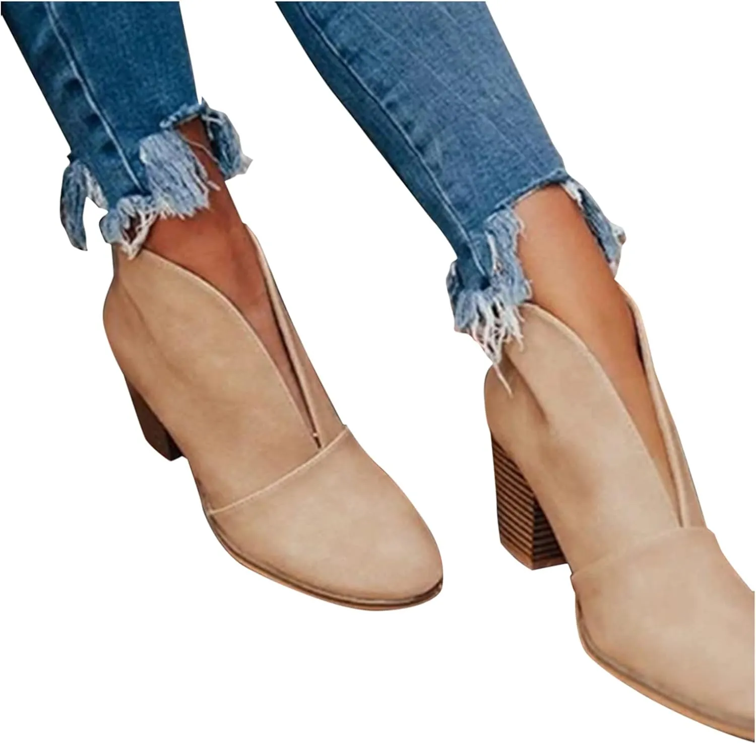 AMDBEL Boots for Women Ankle Booties,Women's Fashion Closed Toe Slip on V Cut Ankle Booties Winter Fall Chunky Low Heel Shoes