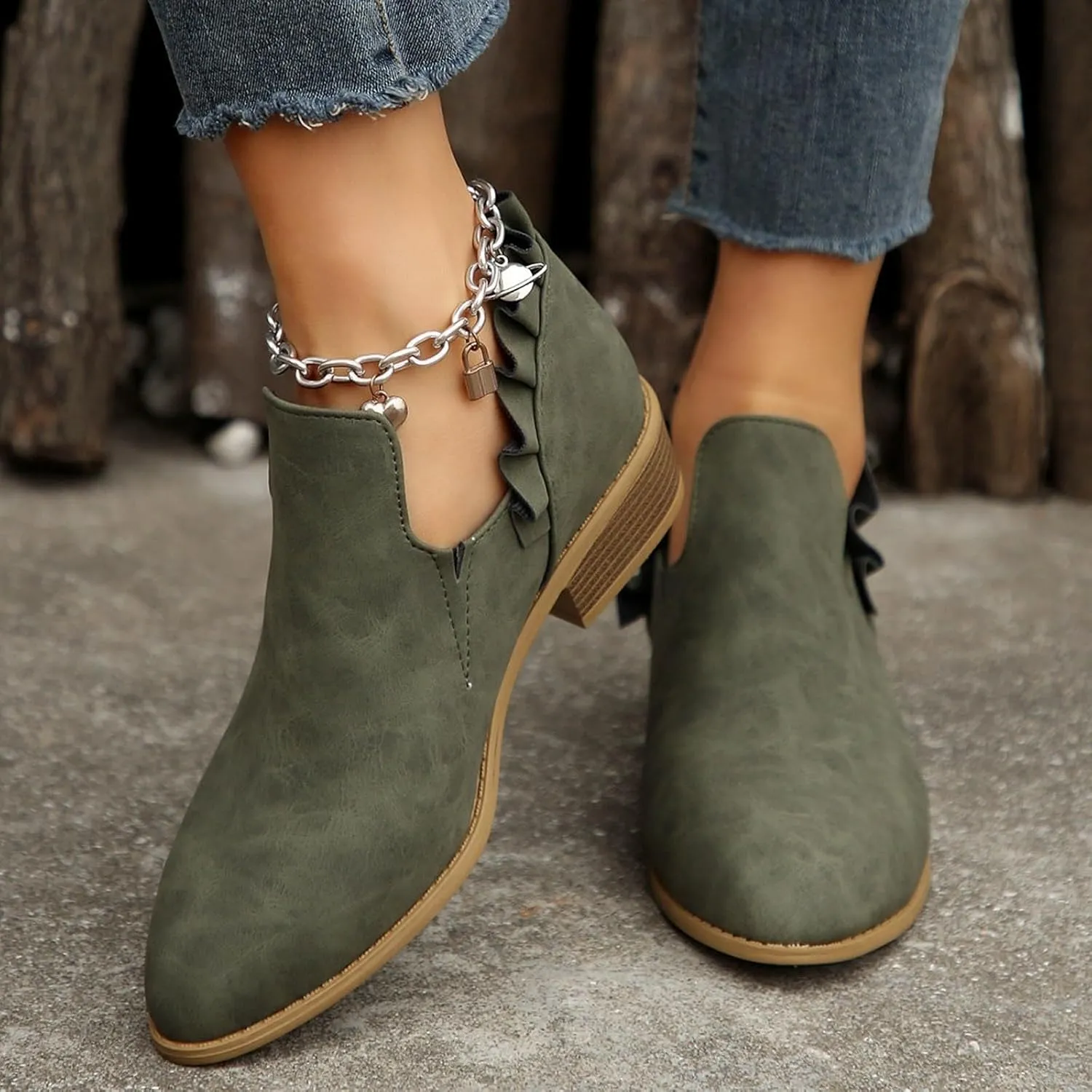 AMDBEL Fall Boots for Women 2024 Ankle Booties Low Heel Short Boots V Cut Chelsea Boots Pointd Toe Fall Winter Dressy Shoes