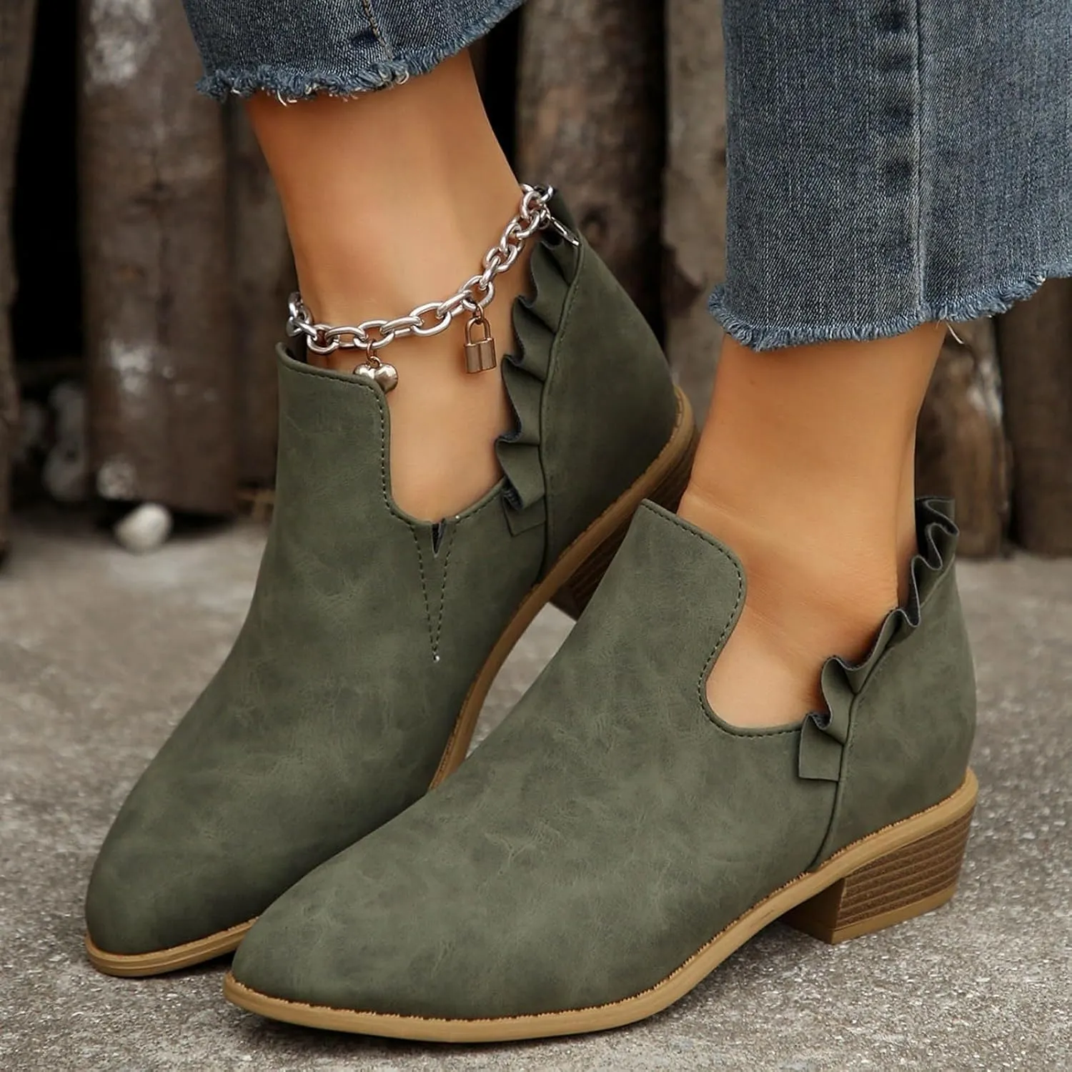 AMDBEL Fall Boots for Women 2024 Ankle Booties Low Heel Short Boots V Cut Chelsea Boots Pointd Toe Fall Winter Dressy Shoes