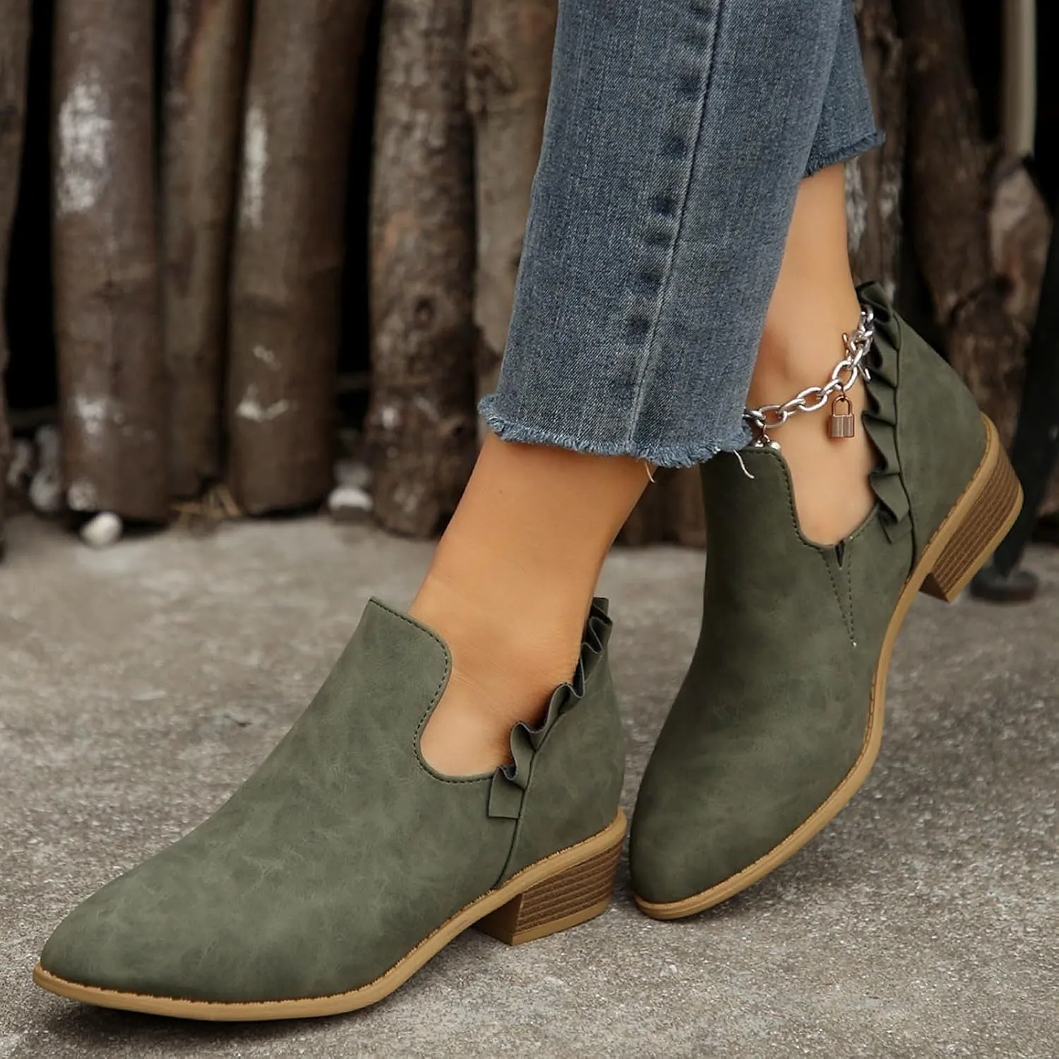 AMDBEL Fall Boots for Women 2024 Ankle Booties Low Heel Short Boots V Cut Chelsea Boots Pointd Toe Fall Winter Dressy Shoes