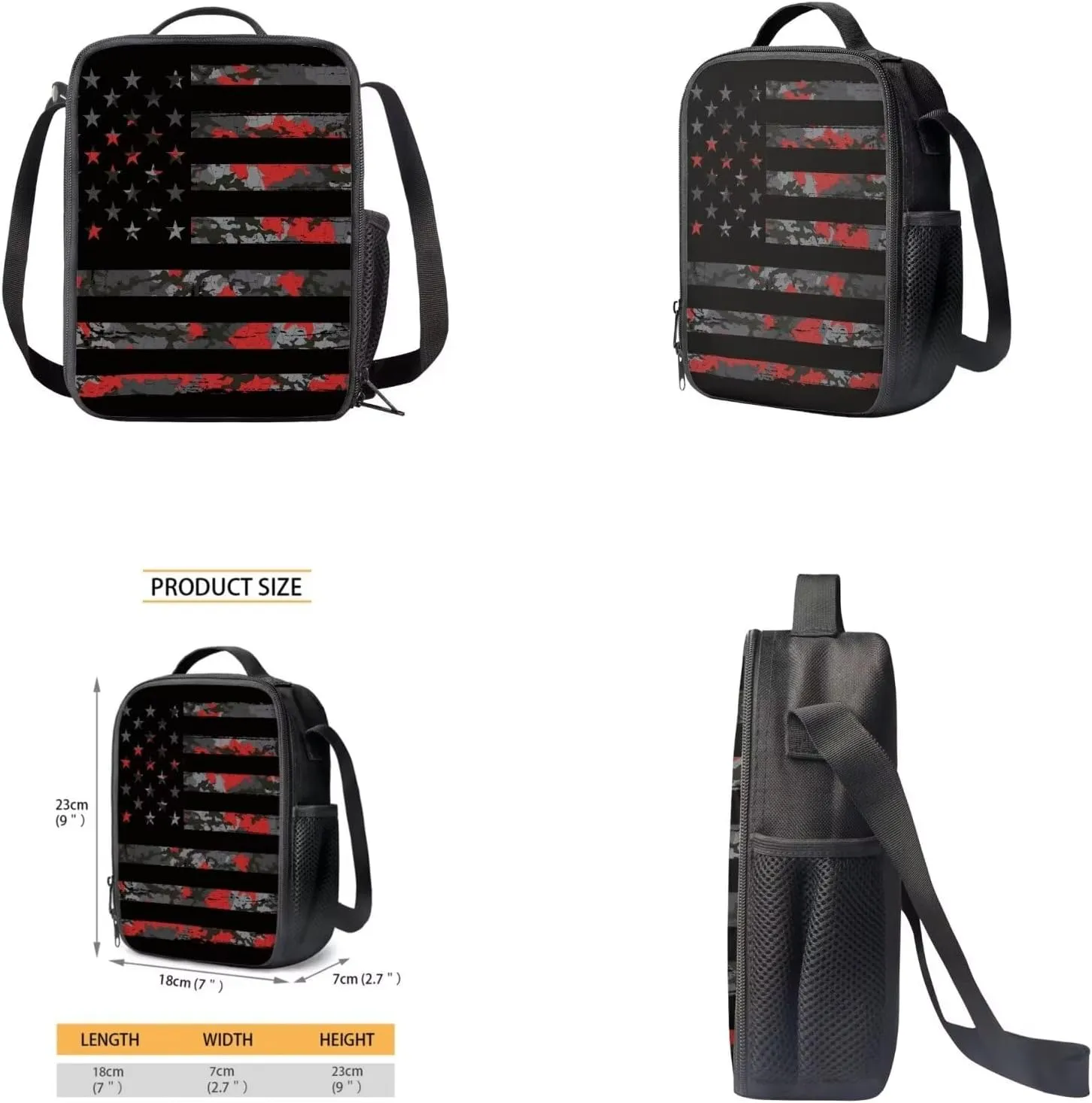 American Flag Camo Backpack for Boys Kids Backpack with Lunch Box Water Bottle Carrier and Large Pencil Case 4PCS Set Bookbag with Front Pocket for School Teens 17 inch Lightweight School Bag