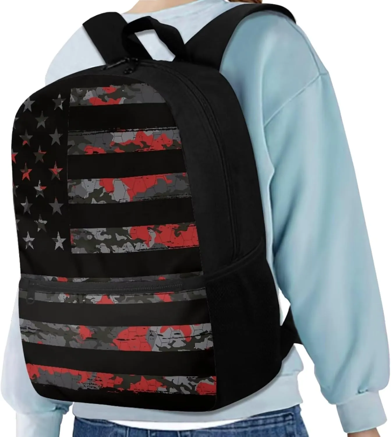 American Flag Camo Backpack for Boys Kids Backpack with Lunch Box Water Bottle Carrier and Large Pencil Case 4PCS Set Bookbag with Front Pocket for School Teens 17 inch Lightweight School Bag