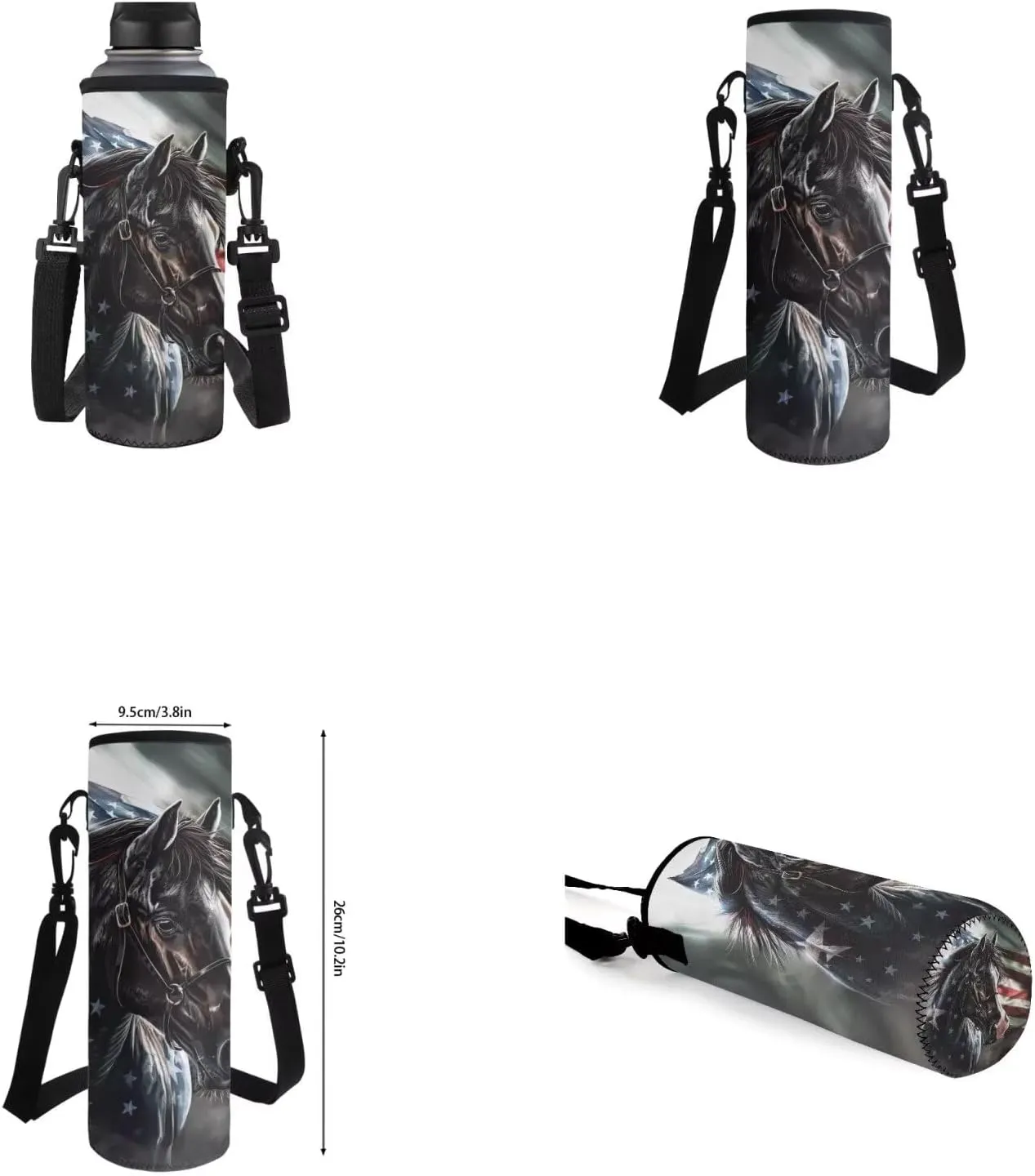 American Flag Horse Backpack for Boys Girls Backpack with Lunch Box Water Bottle Holder with Strap and Pencil Pouch 4PCS Bookbag with Front Pocket for School Teens 17 inch School Bag for Kids