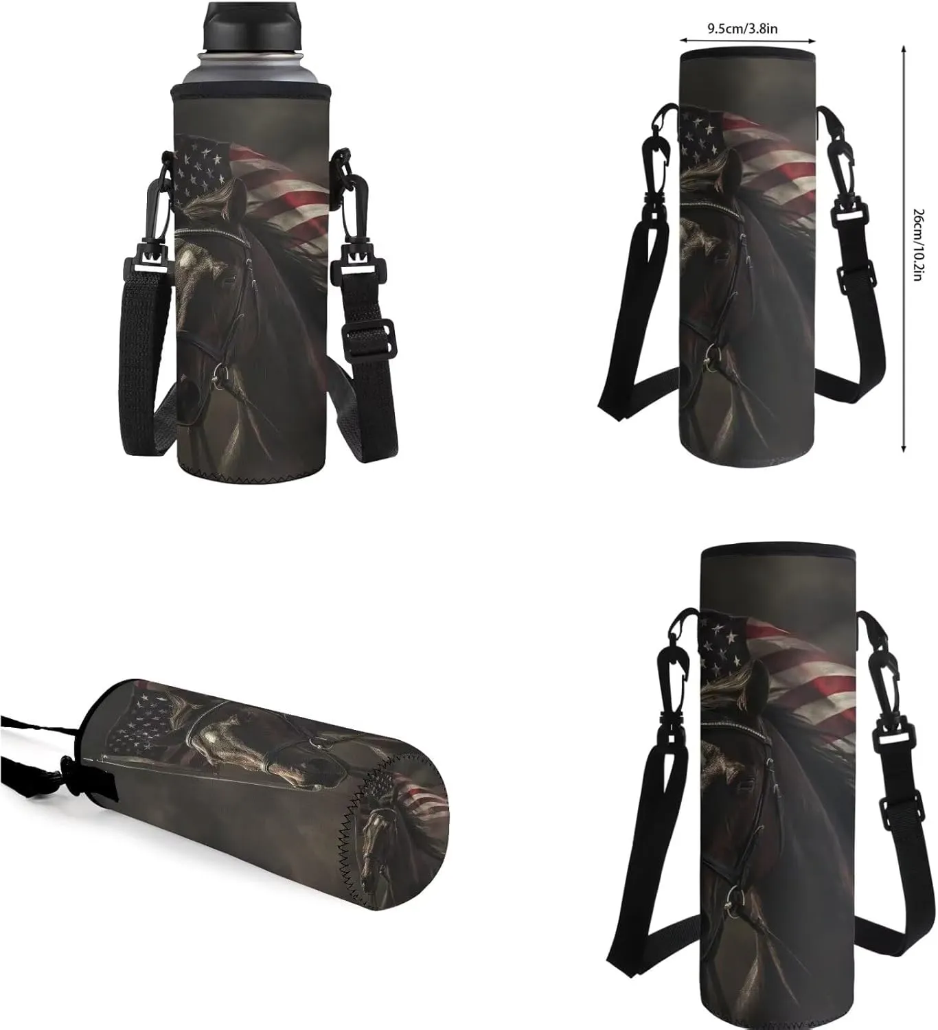 American Flag Horse Backpack for Boys Kids Backpack with Lunch Box Water Bottle Carrier and Soft Pencil Case 4PCS Set Bookbag with Compartments for School Teens 17 inch Lightweight School Bag