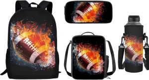 American Football Backpack for Boys School Bag with Lunch Bag Pencil Case Water Bottle Holder Kids Middle Elementary Bookbags Back to School Gifts Set 4 in 1