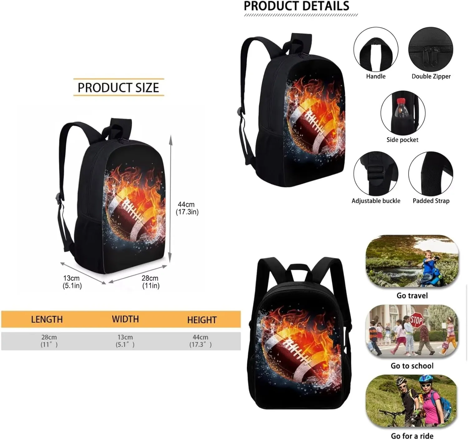 American Football Backpack for Boys School Bag with Lunch Bag Pencil Case Water Bottle Holder Kids Middle Elementary Bookbags Back to School Gifts Set 4 in 1