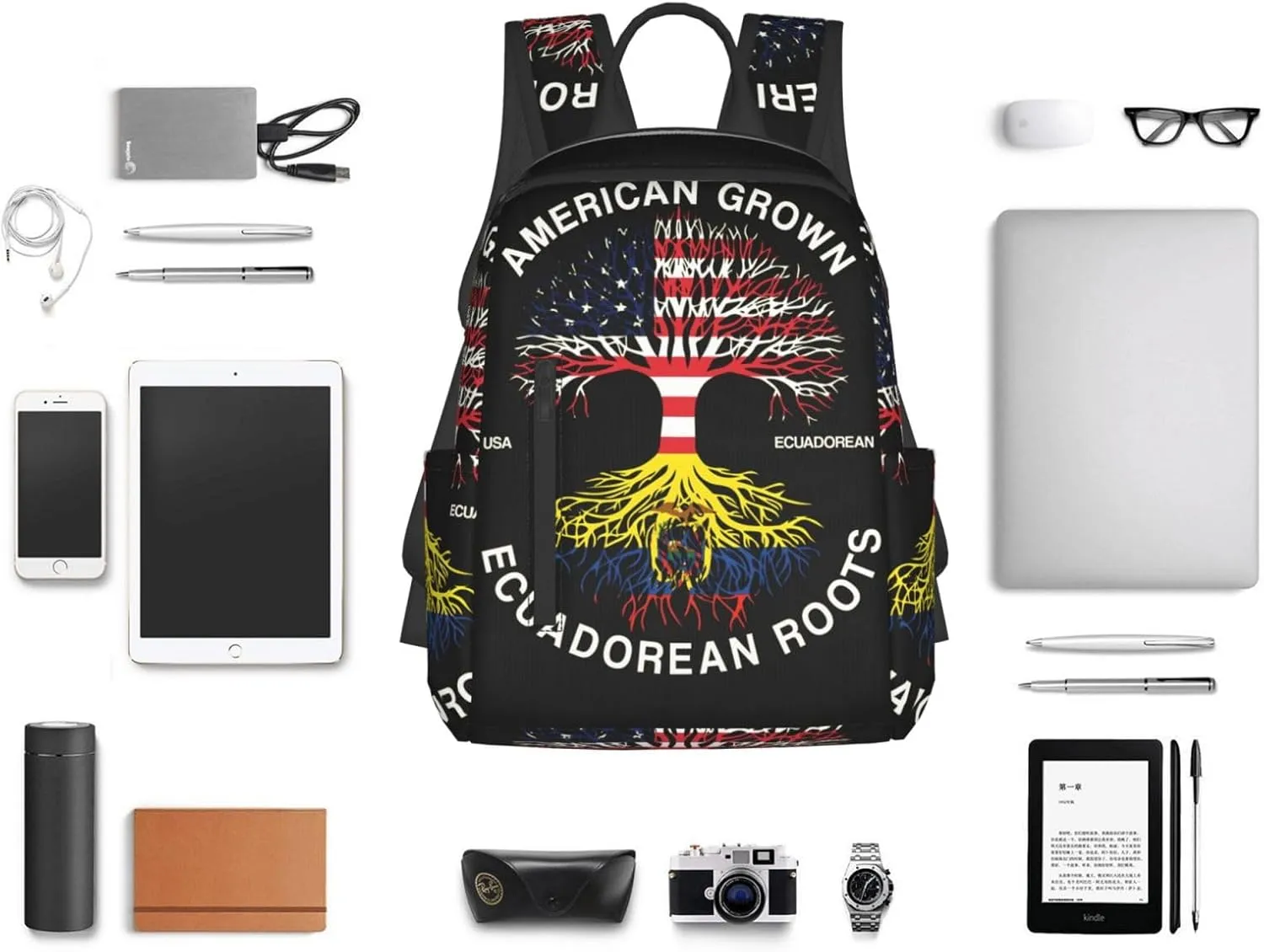 American Grown Ecuadorian Roots Ecuador Flag Casual Backpacks Large Capacity Laptop Backpack Sports Fitness Rucksack Travel Carry-On Daypack Work Bag for Outdoor Camping
