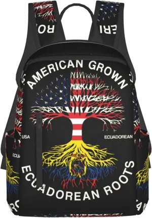 American Grown Ecuadorian Roots Ecuador Flag Casual Backpacks Large Capacity Laptop Backpack Sports Fitness Rucksack Travel Carry-On Daypack Work Bag for Outdoor Camping