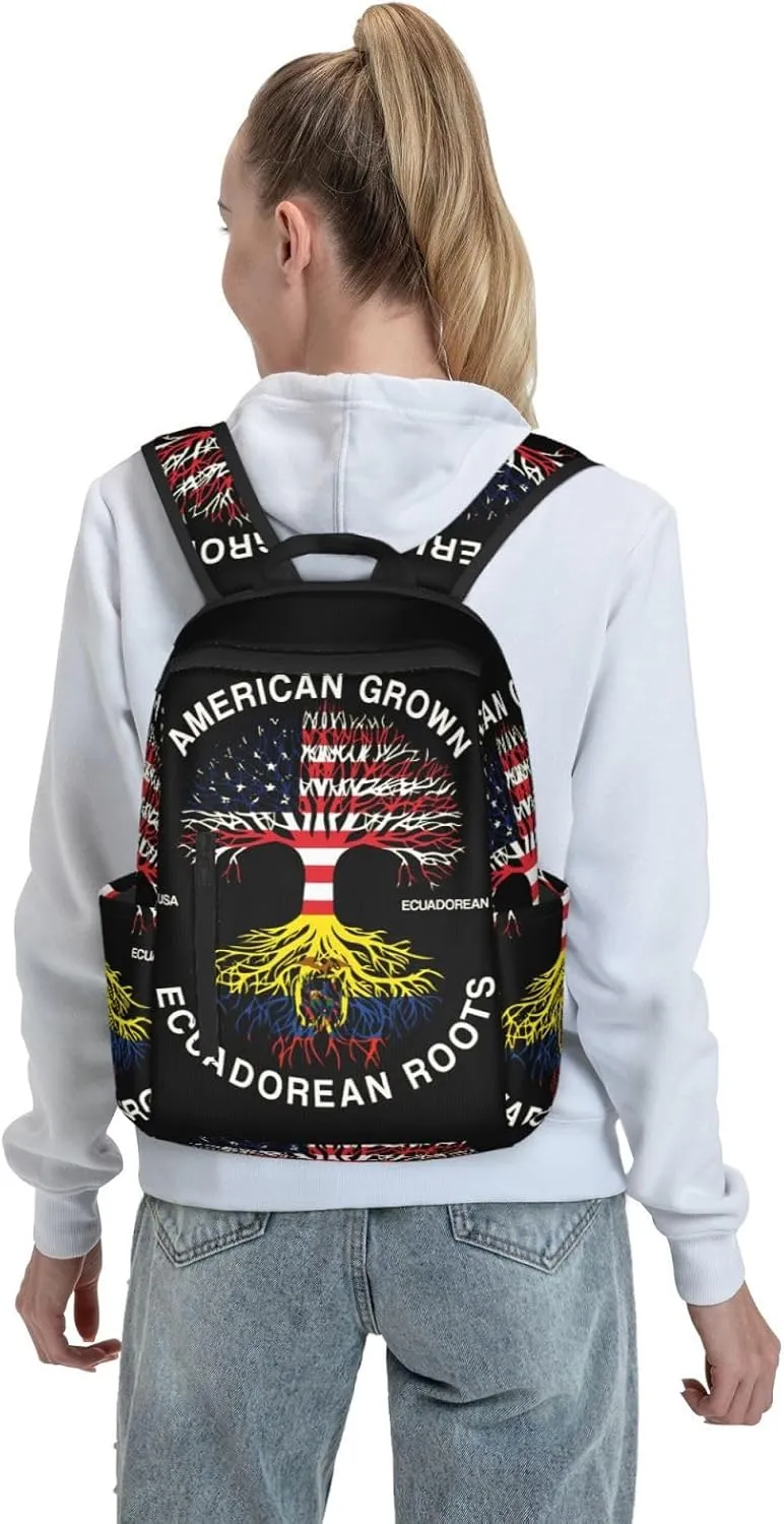 American Grown Ecuadorian Roots Ecuador Flag Casual Backpacks Large Capacity Laptop Backpack Sports Fitness Rucksack Travel Carry-On Daypack Work Bag for Outdoor Camping