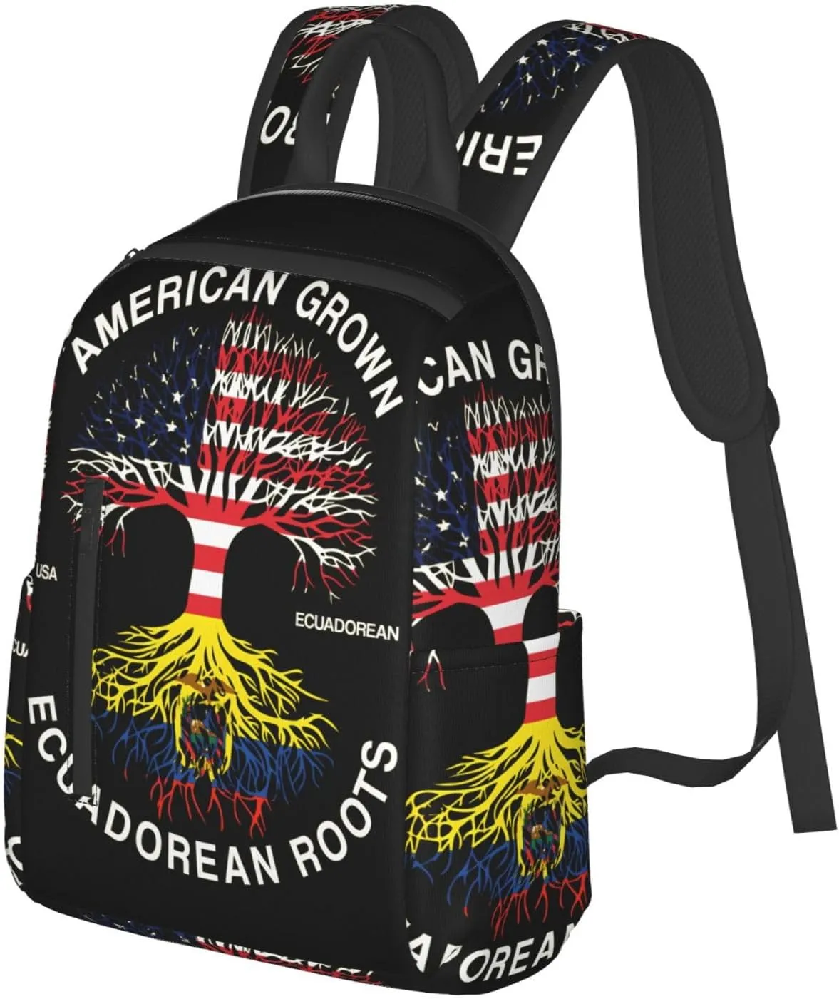 American Grown Ecuadorian Roots Ecuador Flag Casual Backpacks Large Capacity Laptop Backpack Sports Fitness Rucksack Travel Carry-On Daypack Work Bag for Outdoor Camping