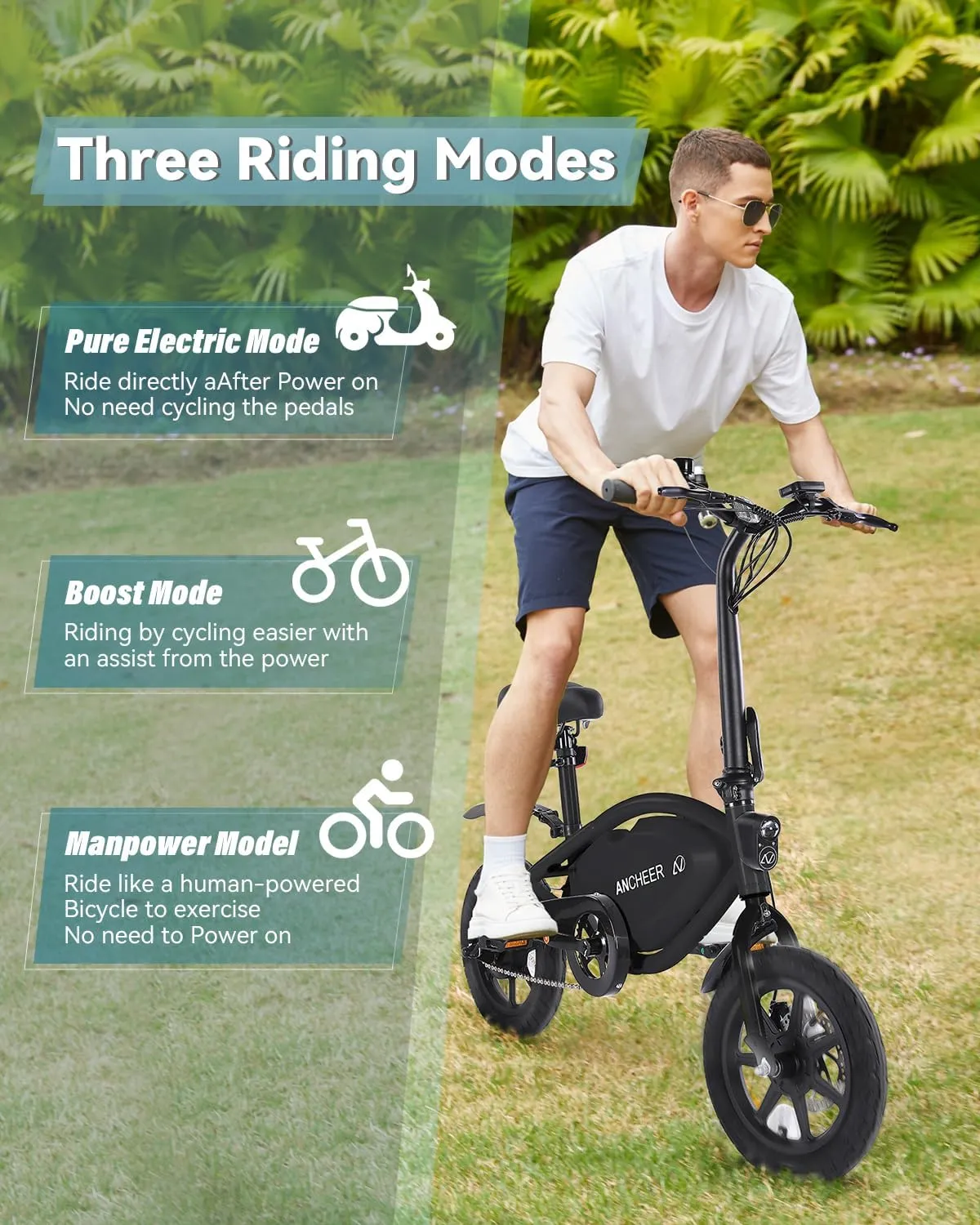 ANCHEER 14” Folding Electric Bike for Adults, 20MPH Ebike with 350W Motor[Peak 500W], 48V 374Wh Battery, Rigid/Dual Suspension, UL 2849 Certified Electric Bicycle, Compact Electric Mini Bike for Teens