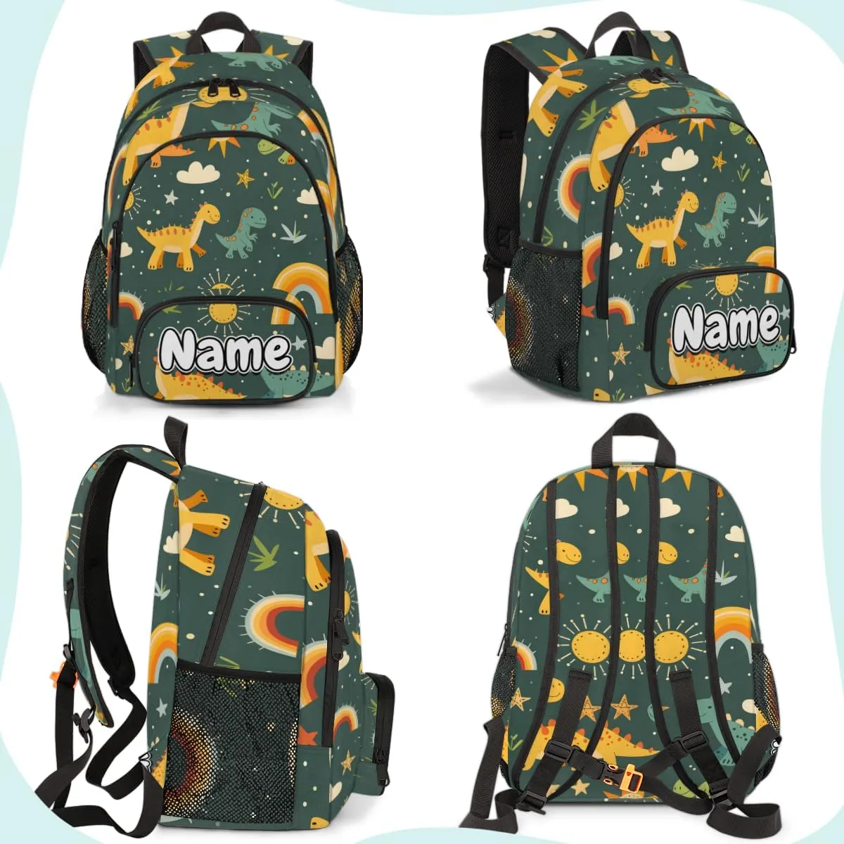 Animals Dinosaurs Large Custom Backpack with Name Lightweight Personalized Shoulder Bag Backpack for Women Men Waterproof Casual Daypack Laptop Bag 16.7in