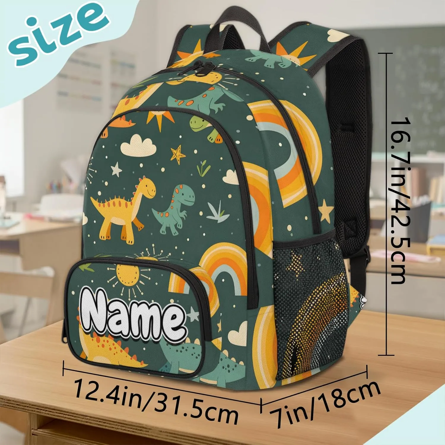 Animals Dinosaurs Large Custom Backpack with Name Lightweight Personalized Shoulder Bag Backpack for Women Men Waterproof Casual Daypack Laptop Bag 16.7in