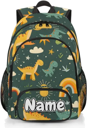 Animals Dinosaurs Large Custom Backpack with Name Lightweight Personalized Shoulder Bag Backpack for Women Men Waterproof Casual Daypack Laptop Bag 16.7in