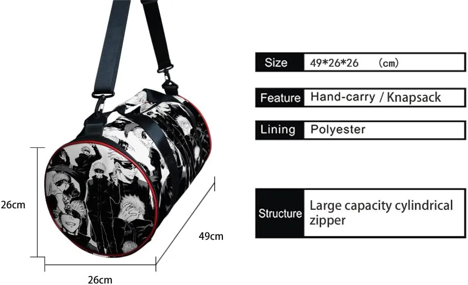 Anime Jujutsu Kaisen Gym Bag Manga Cosplay Sport Duffel Bag With Shoe Compartment(Gojo BW)