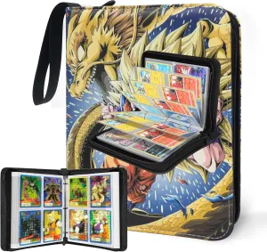 Anime Trading Card Binder for Dragon Ball, One Piece TCG - 4 Pocket With 50 Sleeves, Up to 400 Cards - Waterproof Son Goku Storage Book, Dragonball Z Display Case