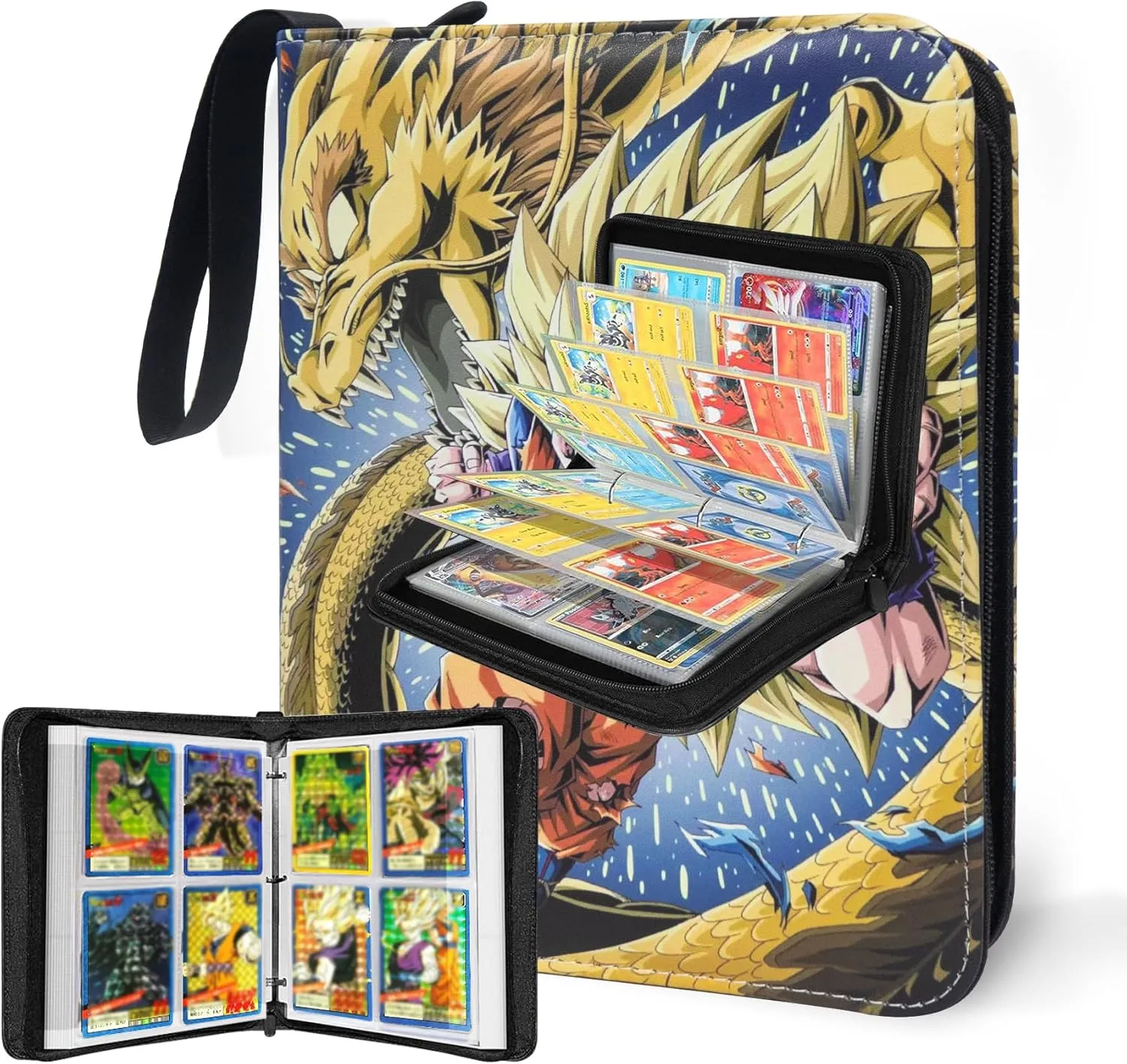Anime Trading Card Binder for Dragon Ball, One Piece TCG - 4 Pocket With 50 Sleeves, Up to 400 Cards - Waterproof Son Goku Storage Book, Dragonball Z Display Case