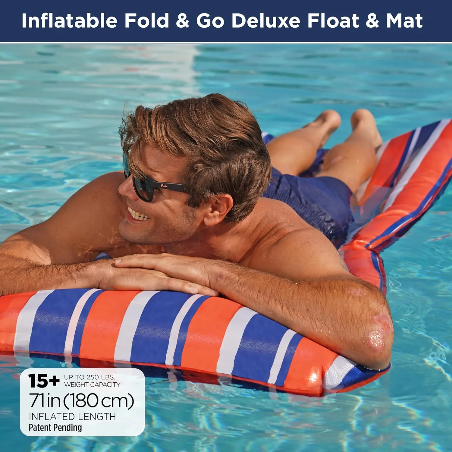 Aqua 3-in-1 Fold & Go Tanning Pool Float, Mat and Tanning Pool Lounger – Padded Mat for Land or Water with Carry Strap – Multiple Colors