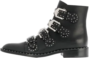 Arqa Studded Ankle Boots for Women Round Toe Rivet Buckle Strap Riding Boot Low Heel Motorcycle Booties