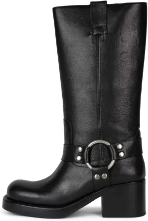 Arqa Studded Block Heel Riding Vintage Boots for Women Round Toe Knee High Western Boot Womens Pull on Platform Motorcycle Wide Calf Cowboy Boots Dress Tall Leather Boots