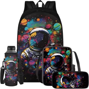 Astronaut 3rd Grade Backpack for Boys Kids Bookbag with Lunch Box Cool Backpacks for Boys Elementary School Bag Pencil Case Water Bottle Sleeve Hiking Daypack Rucksack for School
