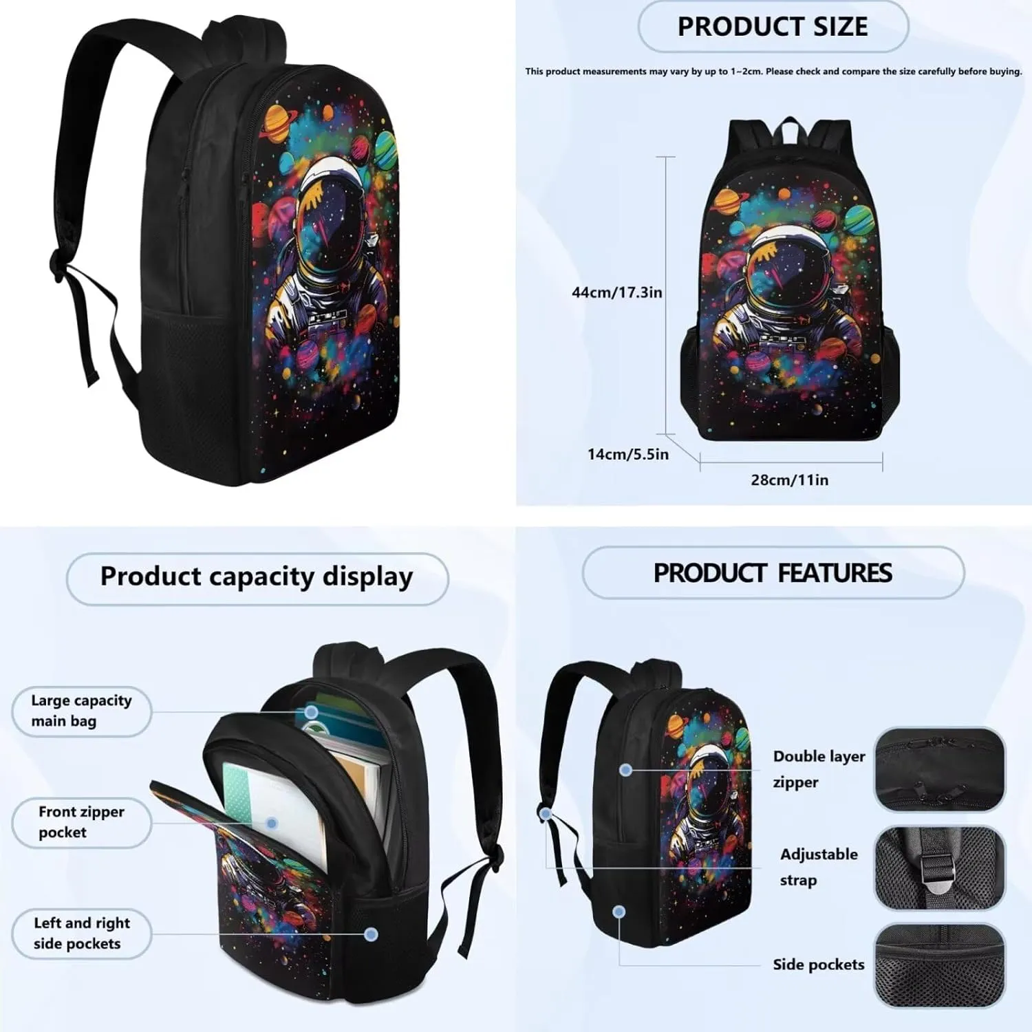 Astronaut 3rd Grade Backpack for Boys Kids Bookbag with Lunch Box Cool Backpacks for Boys Elementary School Bag Pencil Case Water Bottle Sleeve Hiking Daypack Rucksack for School