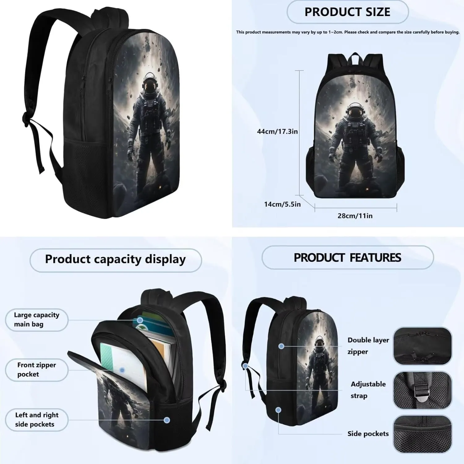 Astronaut Kids Backpack and Lunch Box Set Boys Girls 10-12 Preschool Lightweight Elementary Bookbag for Kids Daypack School Bag for Back To School Season Birthdays Christmas